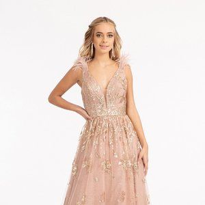 NEW LONG OFF THE SHOULDER SLEEVELESS A-LINE EMBROIDERED SEQUINS DRESS GL3048